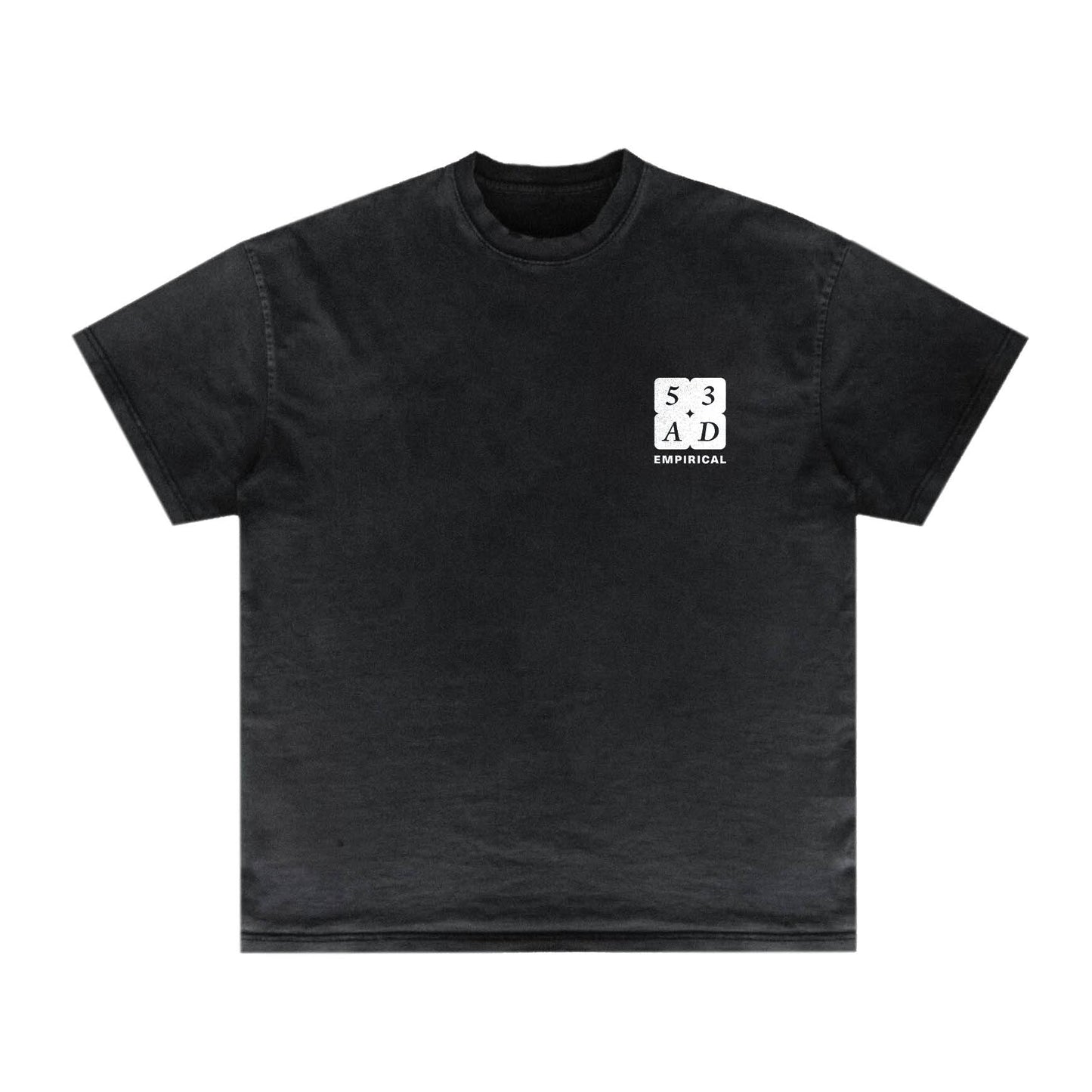 Empirical 53AD Flavor Tee, front: small 53AD chest logo on a black tee