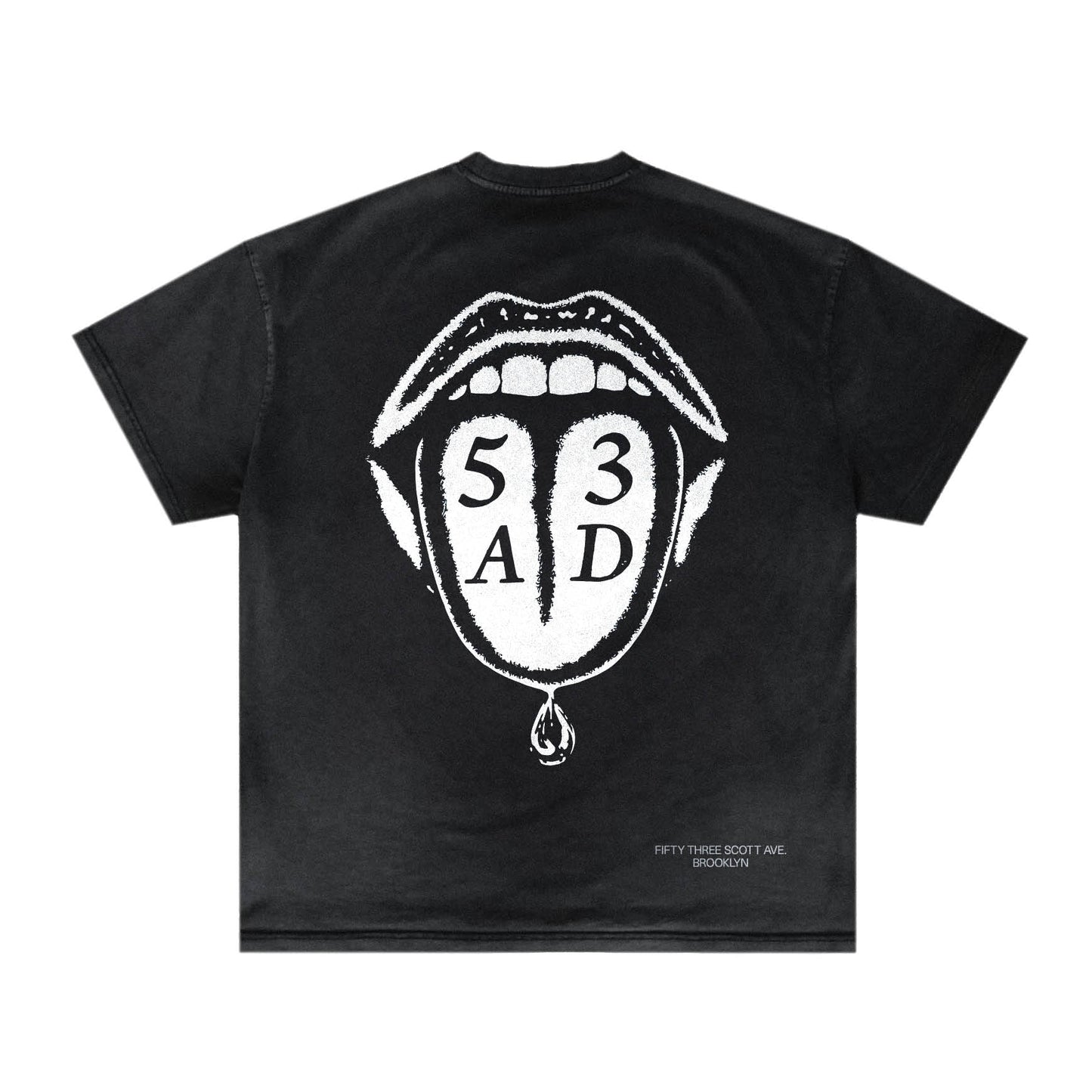 Empirical 53AD Flavor Tee, back: white tongue-and-mouth graphic with 53AD lettering