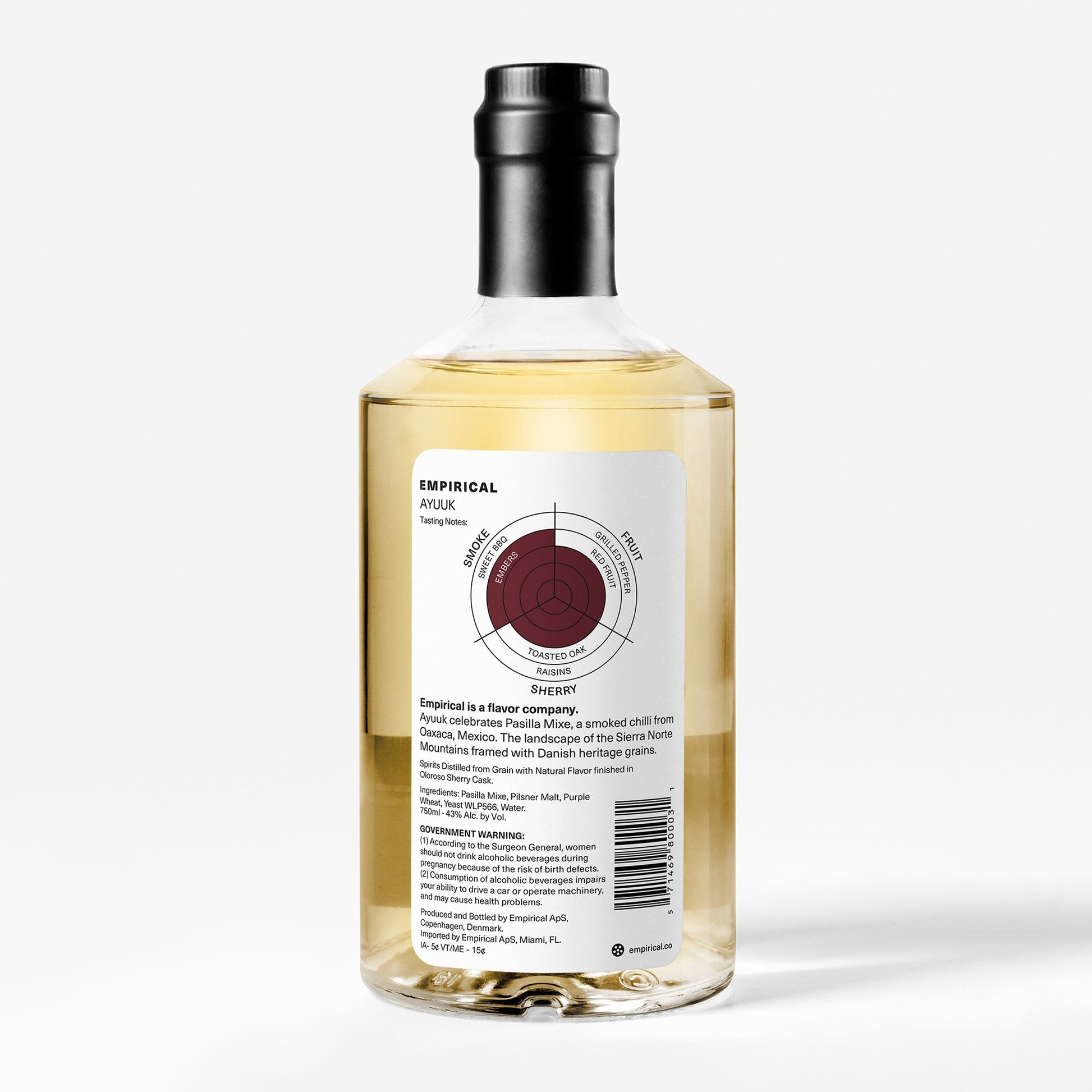 Empirical Ayuuk 750ml bottle, back label — included in the Mule bundle