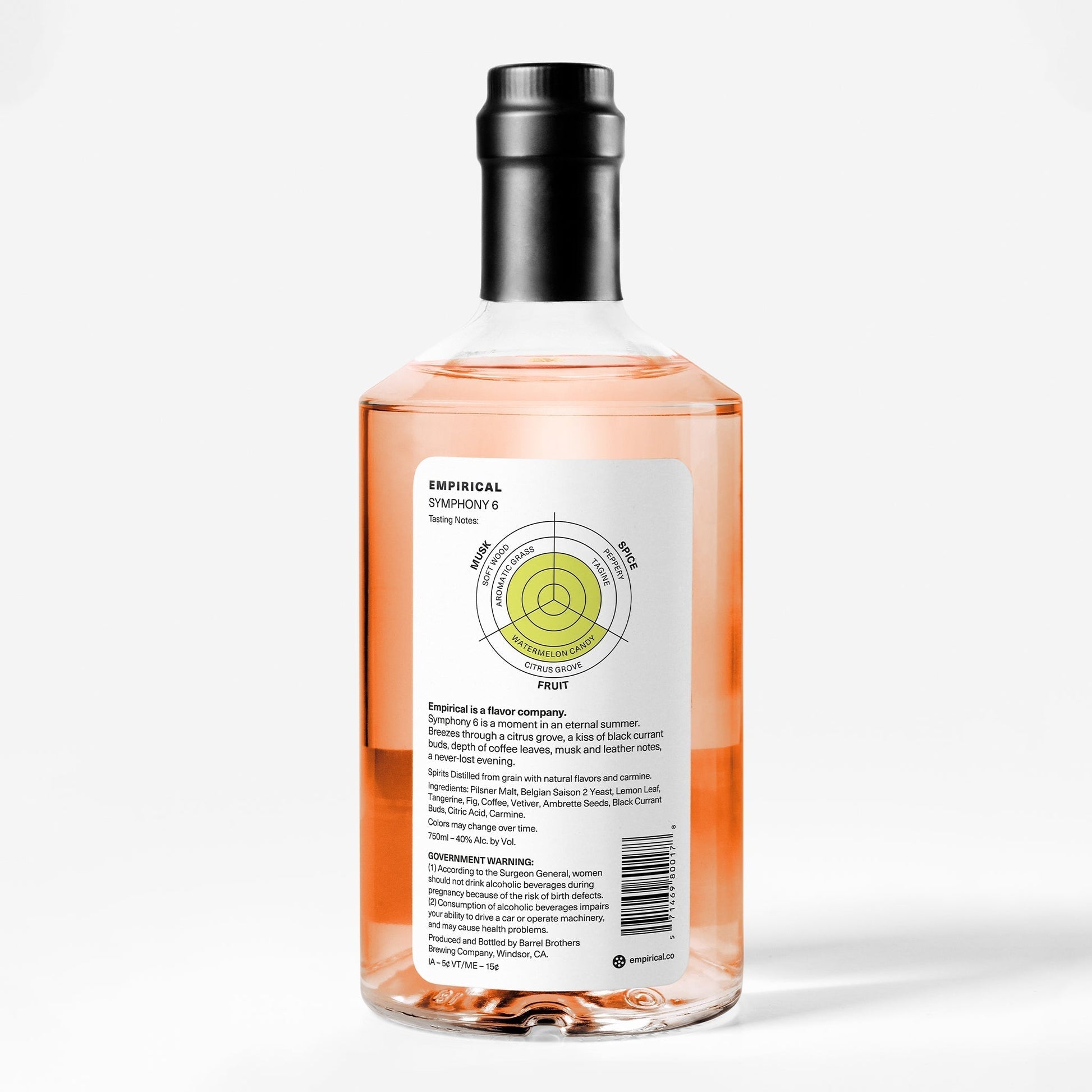 Empirical Symphony 6 750ml bottle, back label — included in the Six & Tonic bundle