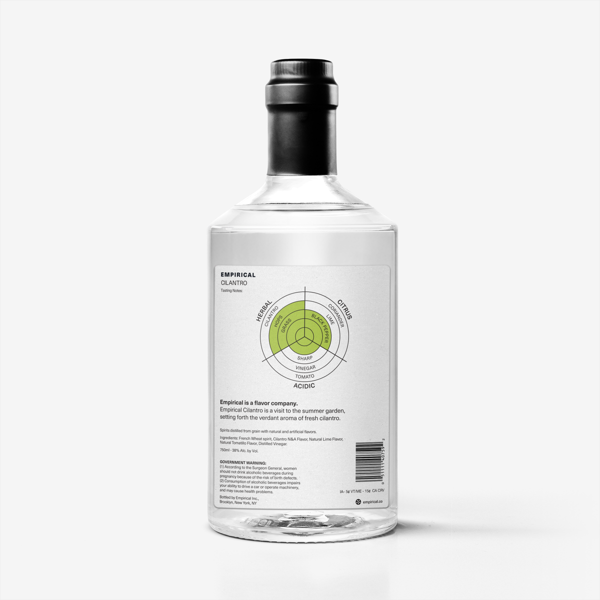 Empirical Cilantro bottle, back label with flavor wheel