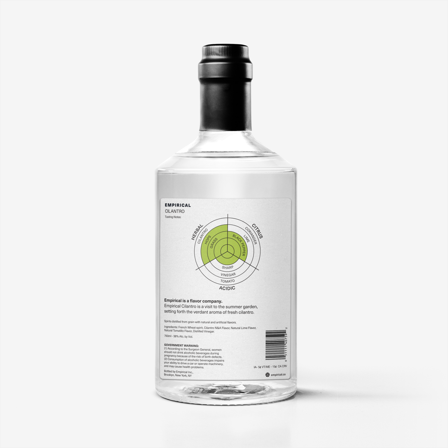 Empirical Cilantro bottle, back label with flavor wheel