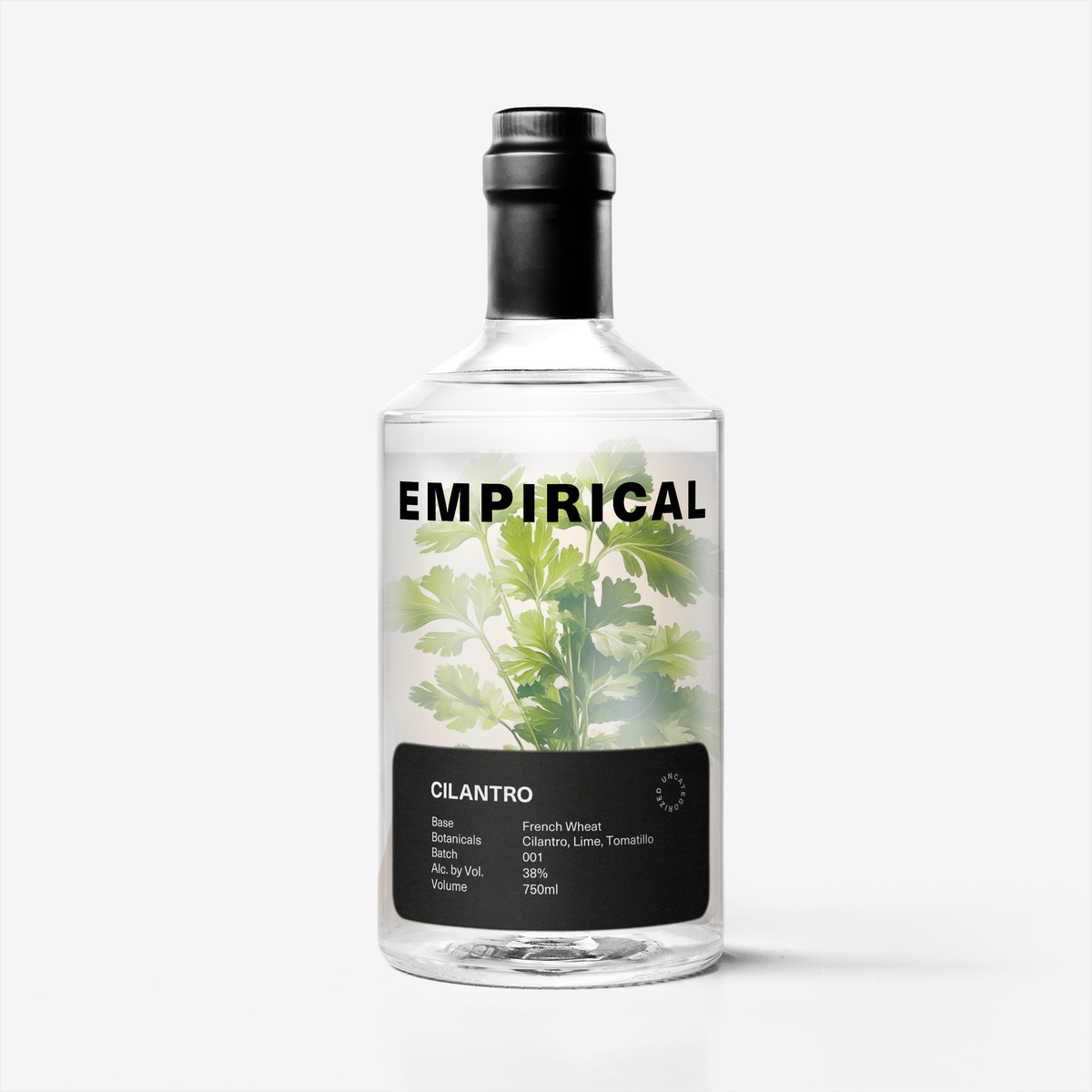 Empirical Cilantro 750ml bottle, front label with cilantro illustration