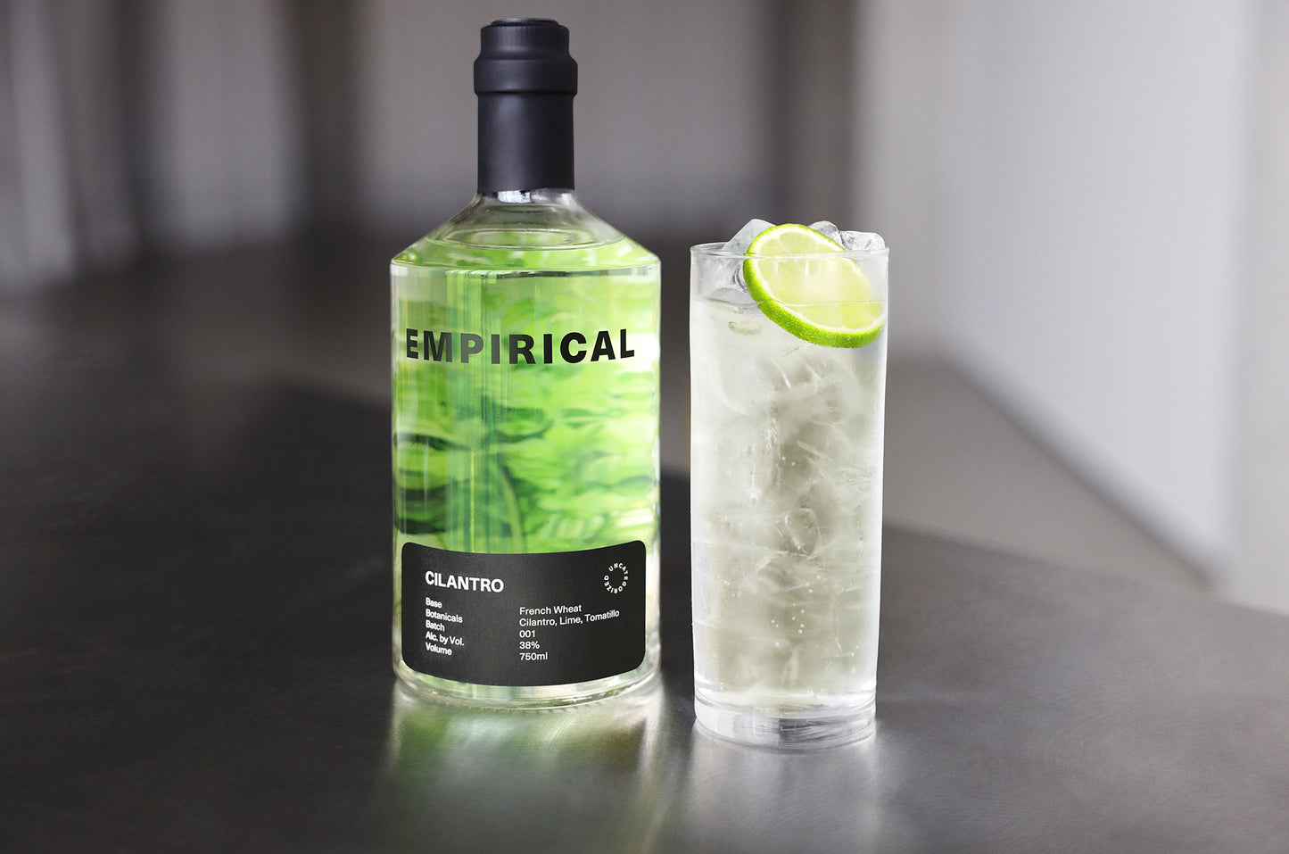 Empirical Cilantro bottle next to a Cilantro & Yuzu highball — Mutants Welcome series