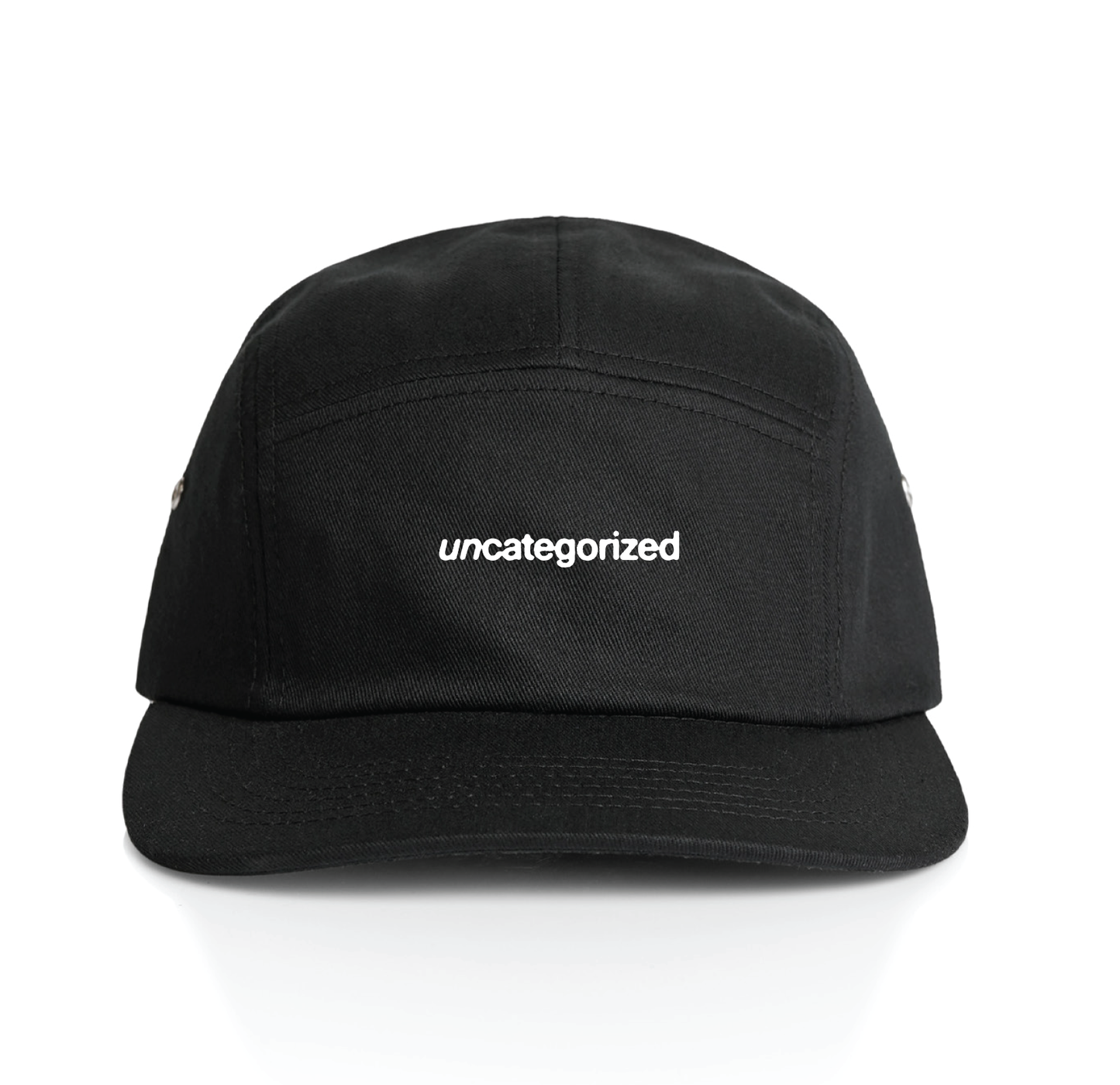 Empirical Uncategorized Cap, front: black 5-panel cap with uncategorized embroidery