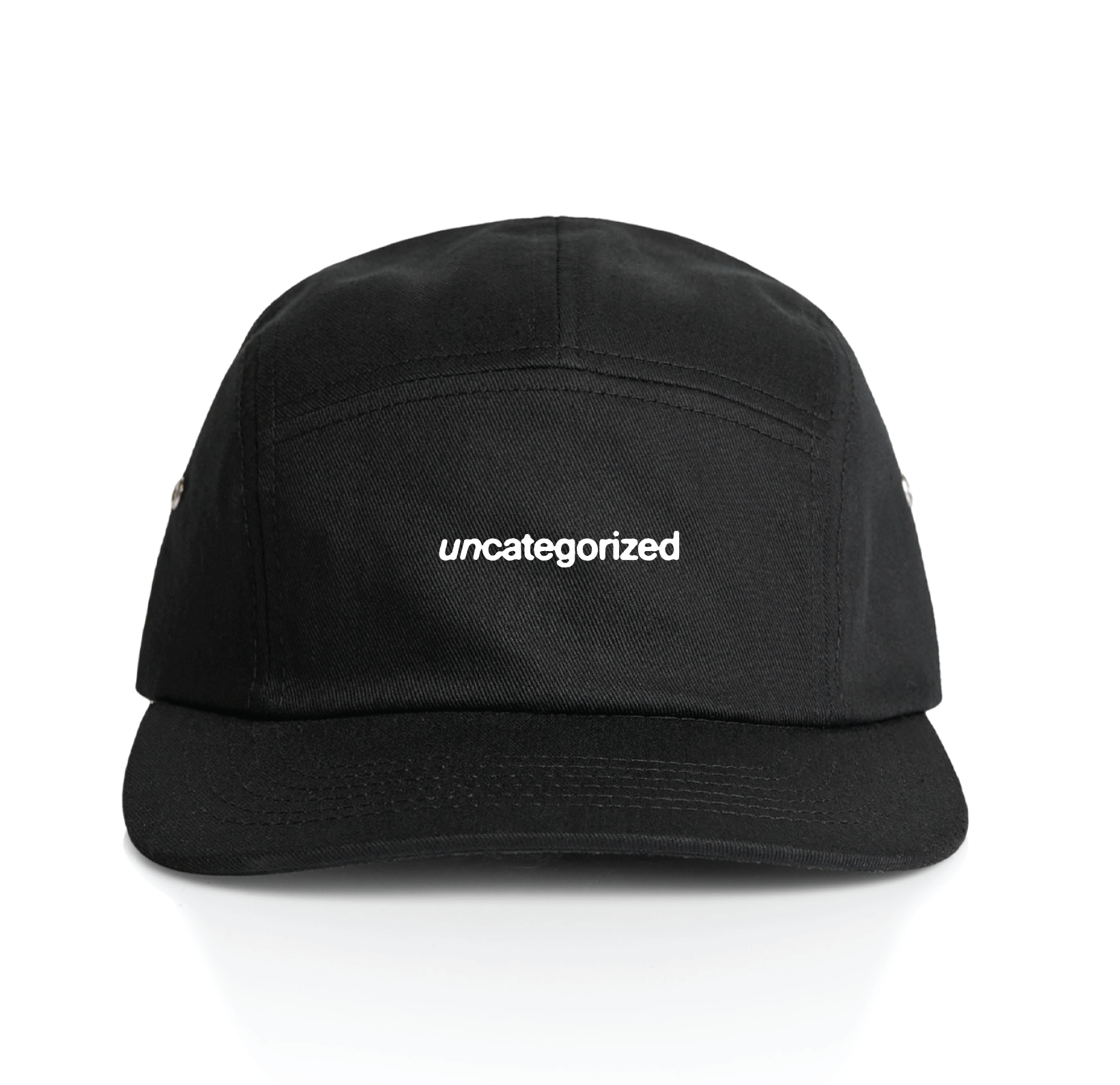 Empirical Uncategorized Cap, front: black 5-panel cap with uncategorized embroidery