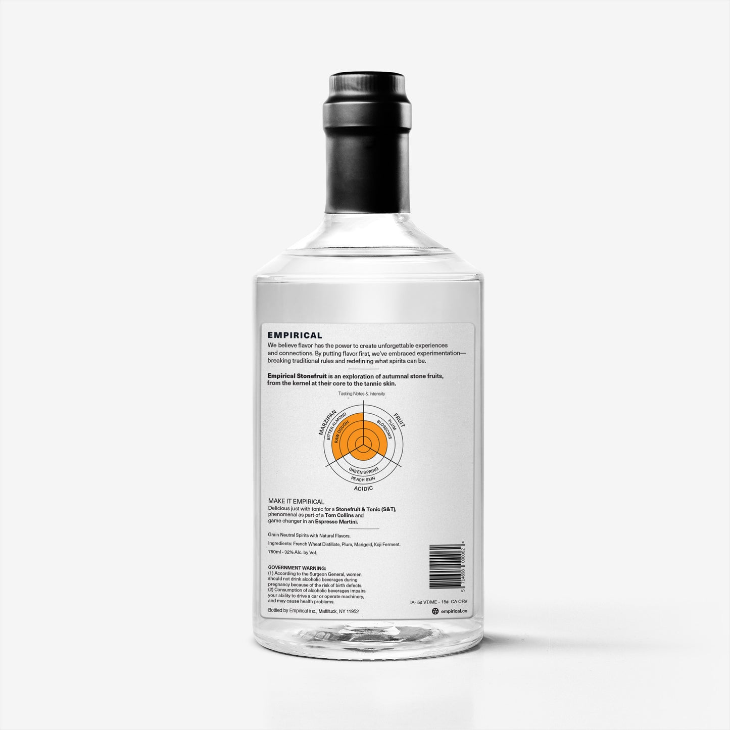 Empirical Stonefruit 750ml bottle, back label with flavor wheel