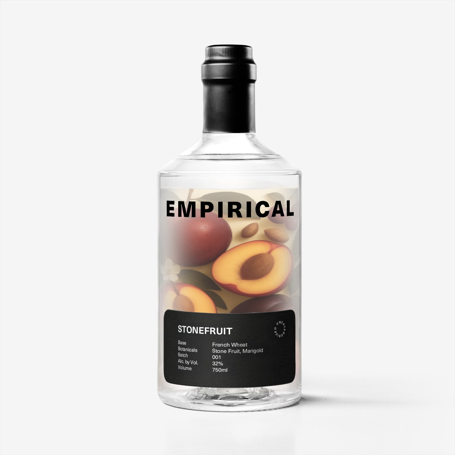 Empirical Stonefruit 750ml bottle, front label with peach and apricot illustration