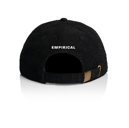 Empirical Cord Cap, back: black corduroy with EMPIRICAL strap detail