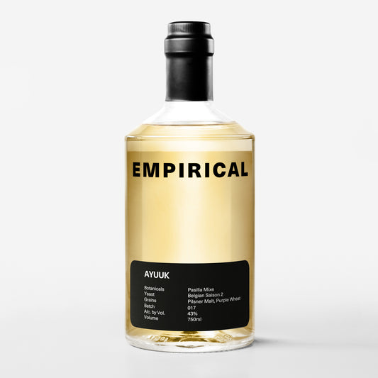 Empirical Ayuuk 750ml bottle, front label, golden spirit