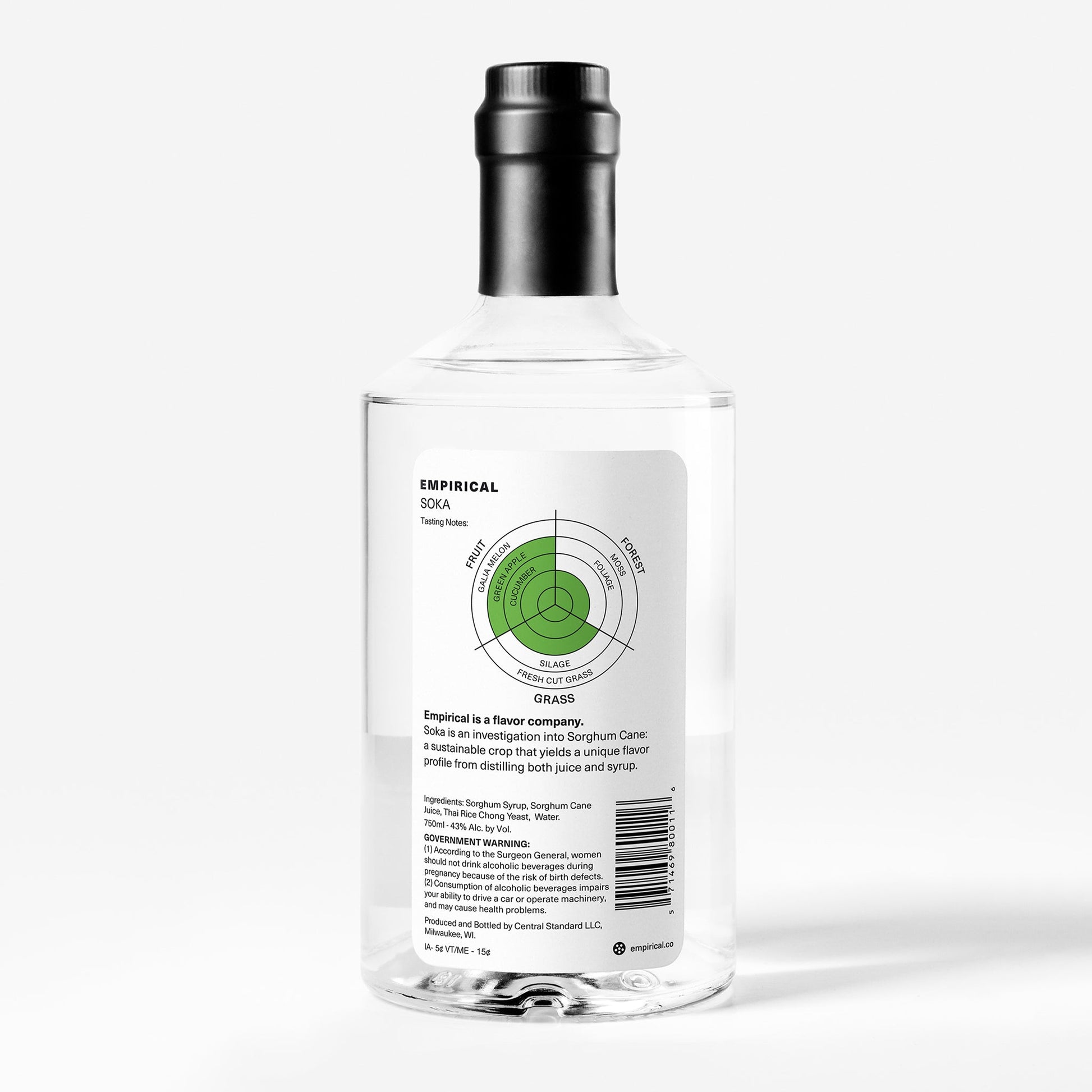 Empirical Soka 750ml bottle, back label with sorghum flavor wheel