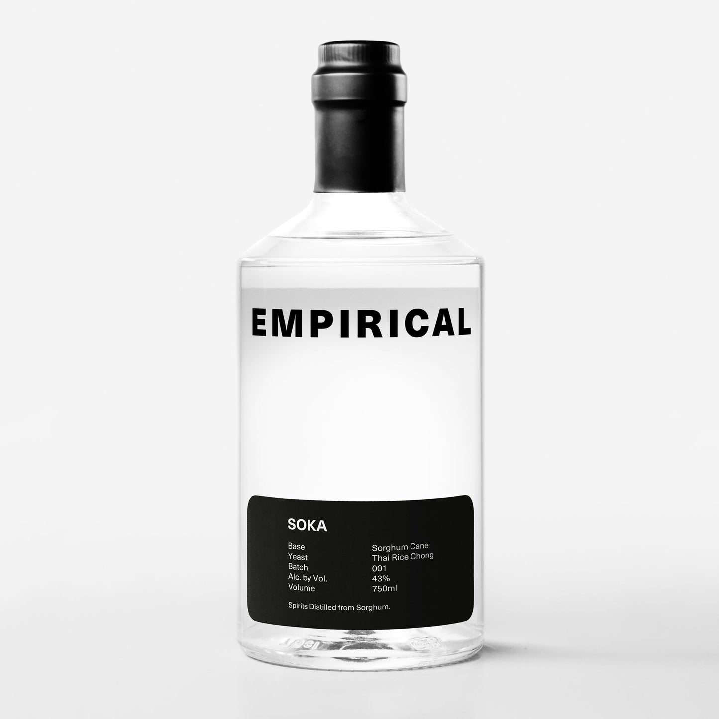 Empirical Soka 750ml bottle, front label, clear sorghum spirit