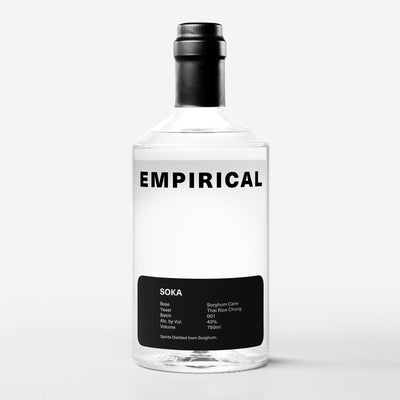 Empirical Soka 750ml bottle, front label, clear sorghum spirit
