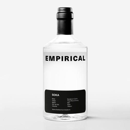 Empirical Soka 750ml bottle, front label, clear sorghum spirit