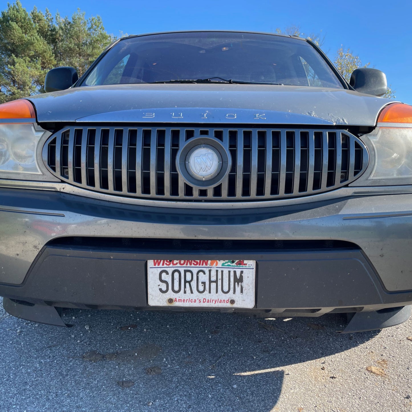 Buick Rendezvous with a Wisconsin SORGHUM vanity plate, nodding to Soka sourcing