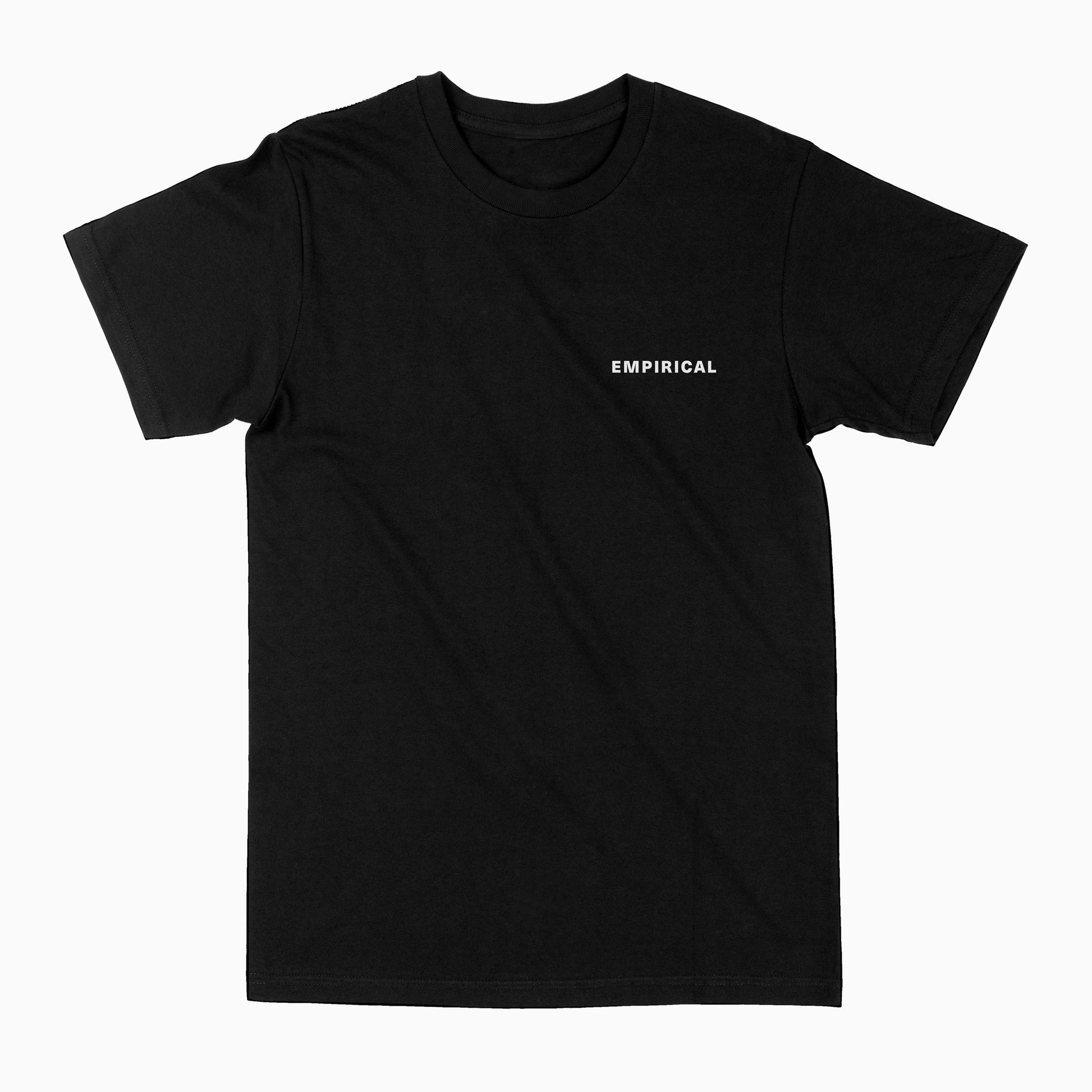 Empirical Essentials Tee, front: black tee with small EMPIRICAL chest mark